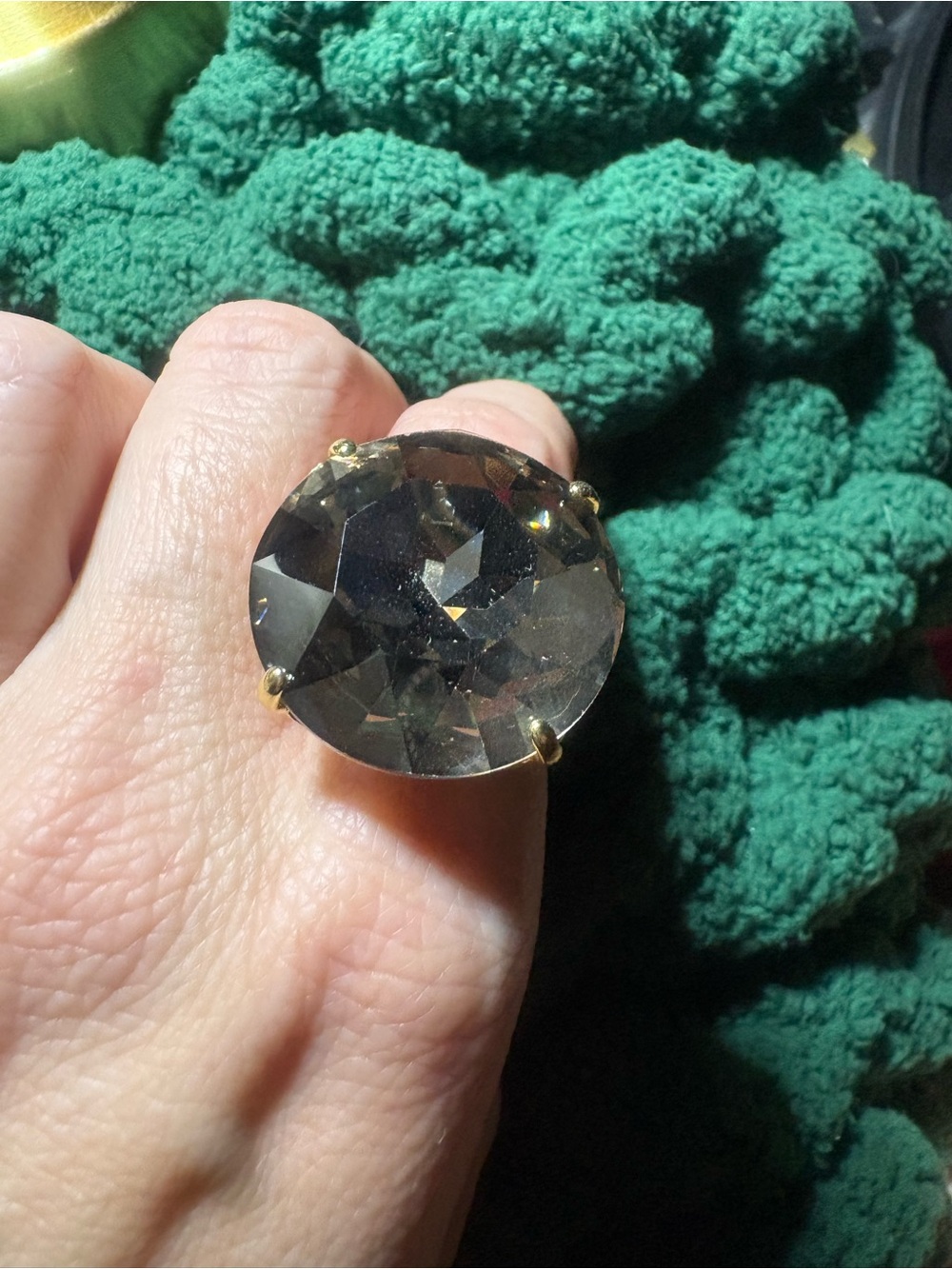 Elegant Smoky K9 Crystal Cocktail Ring with Gold-Tone Setting Adjustable Band